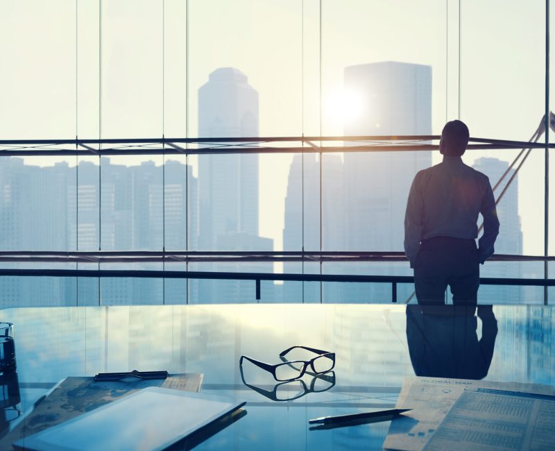 Businessman in a big office